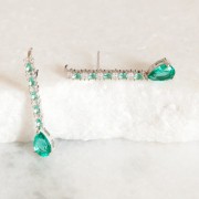 Brinco Ear Hook de Prata 925 Jade Verde e Cristal
