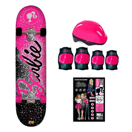 Skate da Barbie Com Acessórios de Segurança - Fun