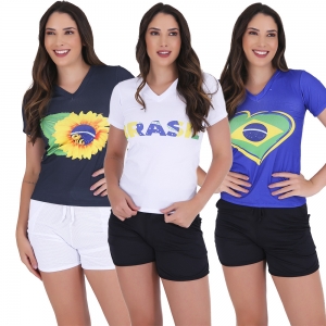 Kit 3 Blusas Feminina Brasil Copa do Mundo