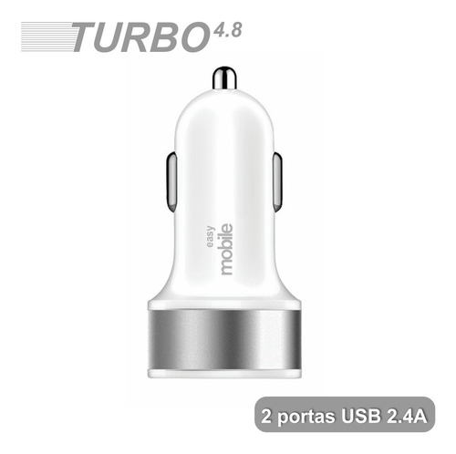 Carregador Veicular Metal USB Turbo 4.8 Branco
