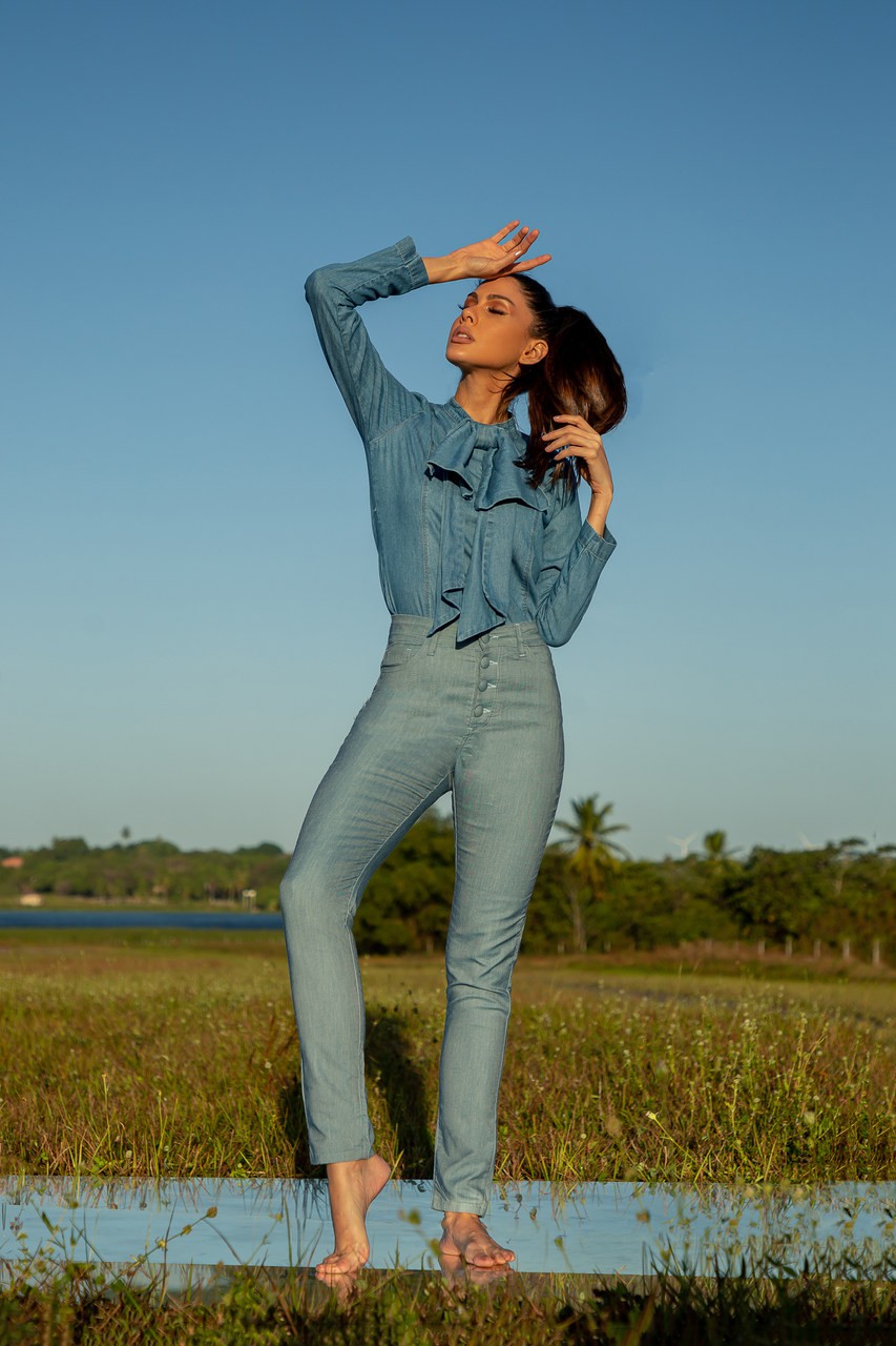 Calça jeans cintura alta skinny - Y6