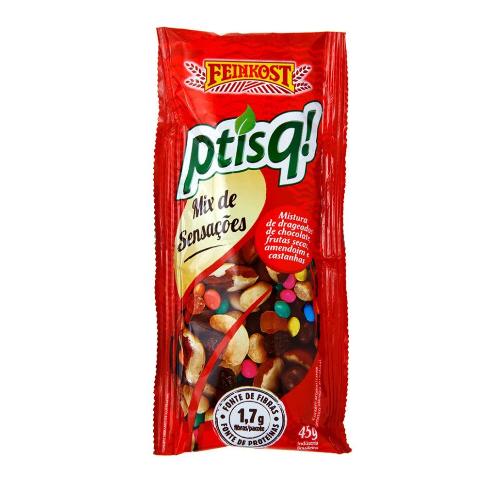 Snack Ptisq Mix de Sensações - Mix de Frutas Secas e Chocolate 45g
