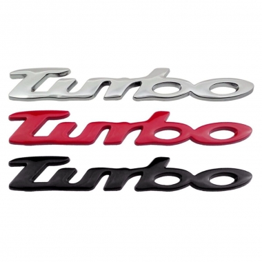 Emblema Adesivo 3D em metal para carros com escrito Turbo 13,2cm x 2cm