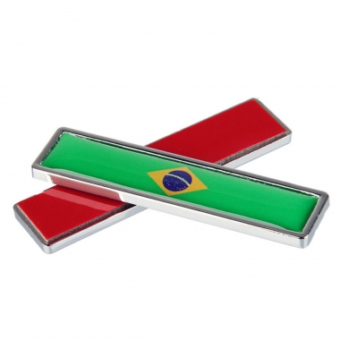 Par Emblema automotivo em metal 3D tema bandeira Brasil 5,8cm x 1,4cm