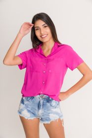 Camisa Feminina Olimpo Viscose Lisa com Bolsos Manga Curta