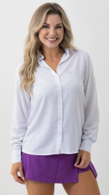 Camisa Feminina Olimpo Viscose Lisa Manga Longa Branca