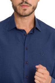 Camisa Social Masculina Olimpo Manga Longa Amassa Pouco Azul Marinho