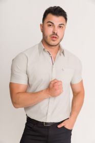Camisa Social Masculina Olimpo Maquinetada com Bolso Manga Curta