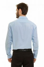 Camisa Social Masculina Olimpo Plus Size com Bolso Lisa Azul Claro