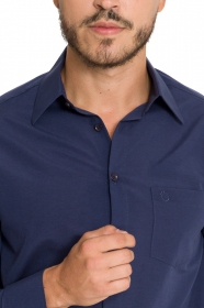 Camisa Social Masculina Olimpo Plus Size com Bolso Lisa Azul Marinho