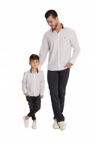 Pai e Filho - Camisa Social Estamapada Branco/Marinho