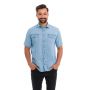 Camisa Jeans Slim Olimpo com Bolsos Manga Curta