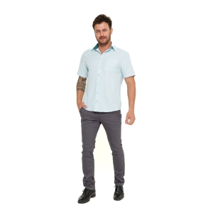 Camisa Social Masculina Olimpo Maquinetada com Bolso Manga Curta Verde