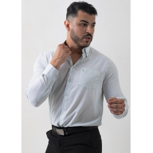 Camisa Social Masculina Olimpo Maquinetada com Bolso Manga Longa