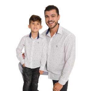 Pai e Filho - Camisa Social Estamapada Branco/Marinho