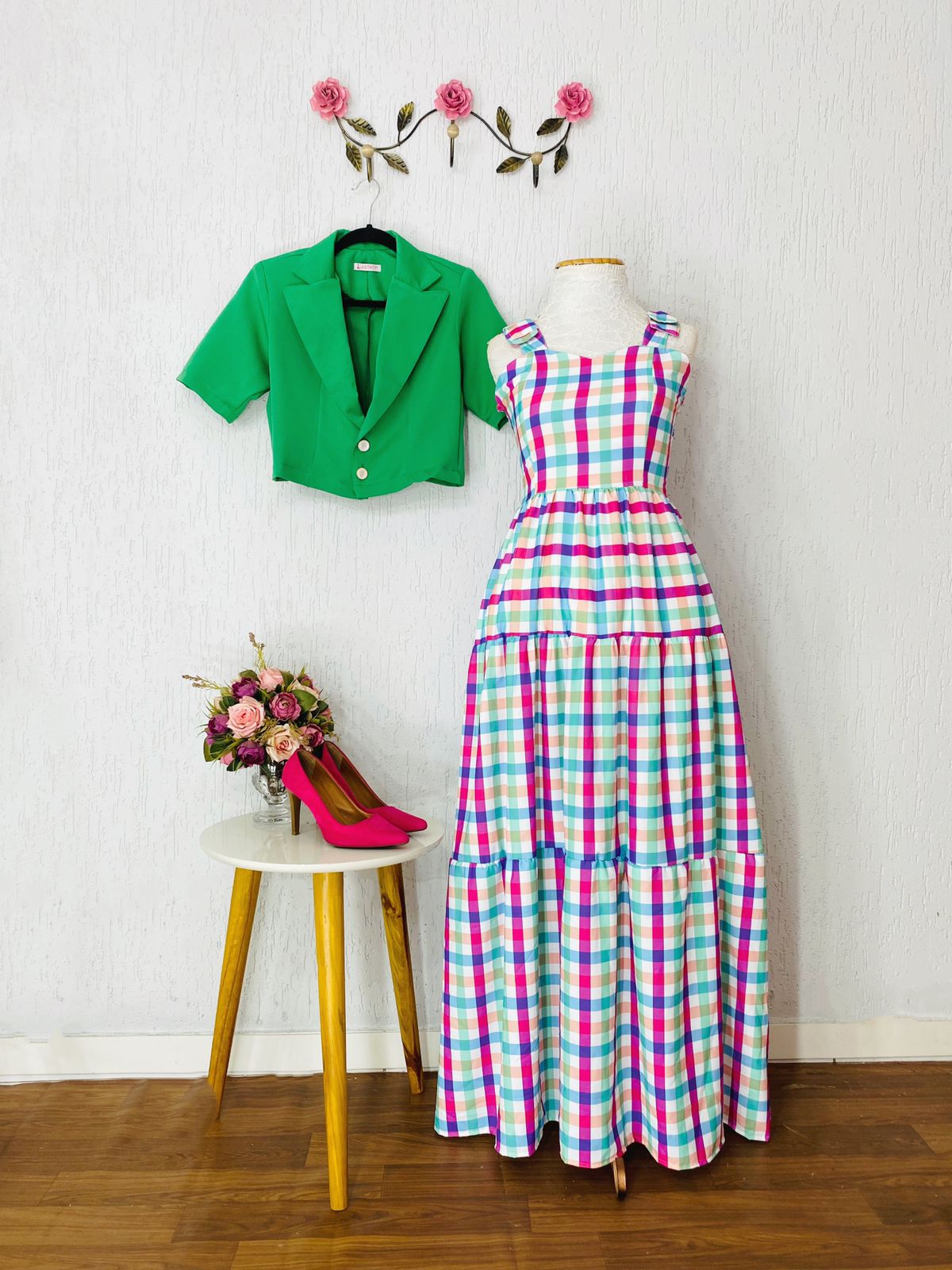 Vestido Camponesa  pink green | Coleção Colors