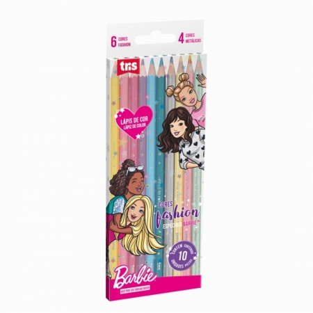 Lápis de cor C/ 10 Cores Fashion e Metálicas  Barbie - Tris