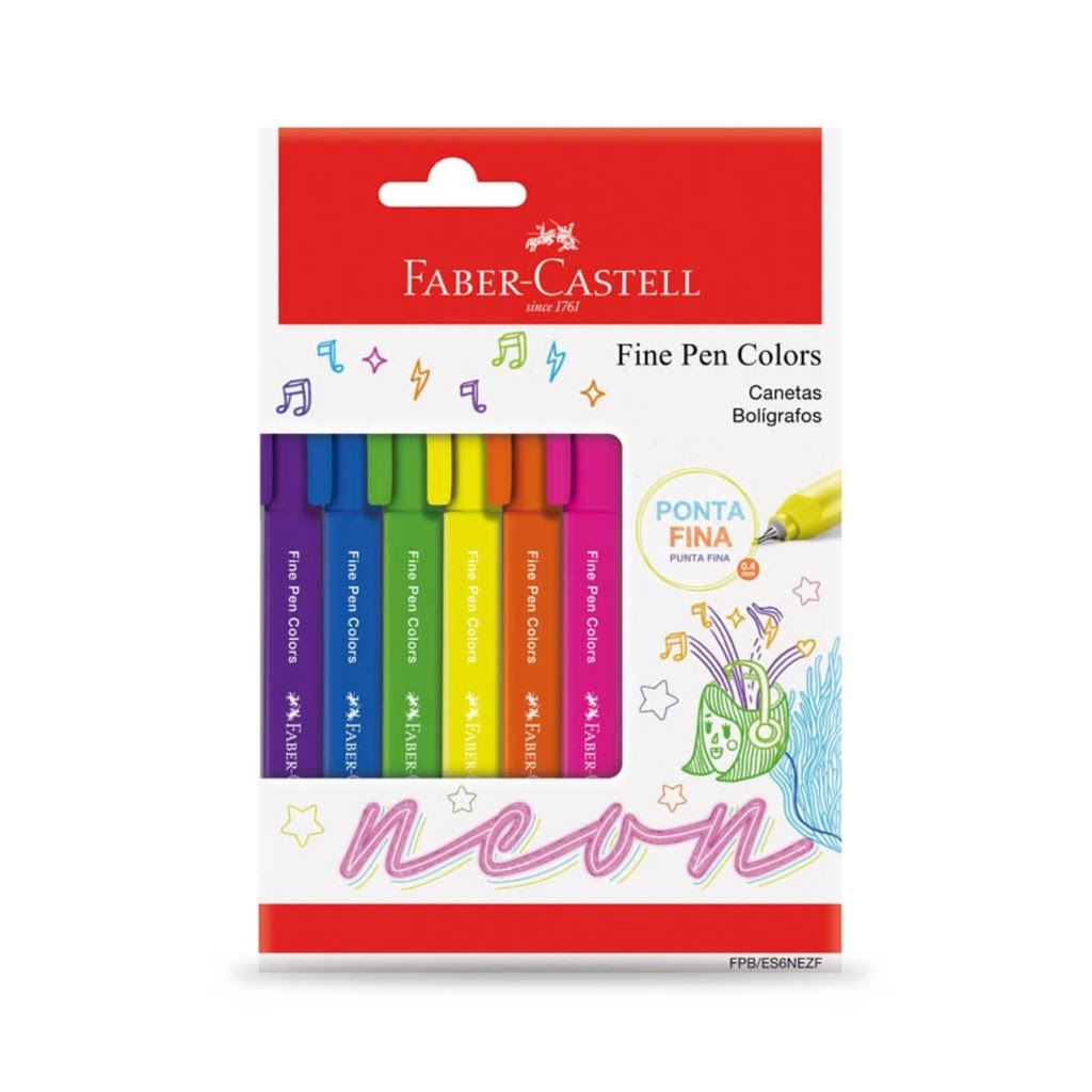 Caneta Fine Pen Colors Neon C/ 6 Cores