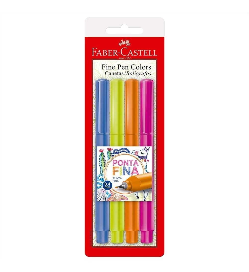 Caneta Fine Pen Faber-Castell 4 cores Neon