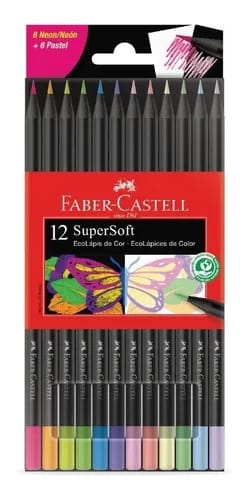 Lápis De Cor Super Soft 6 Cores Neon 6 Cores Pastel