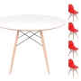 Conjunto Mesa Eames Eiffel DSW Redonda Branca 90cm + 4 Cadeiras Eames DSW - Vermelha