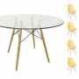 Conjunto Mesa Eames Eiffel Redonda Vidro 120cm + 4 Cadeiras Saarinen Wood - Amarela