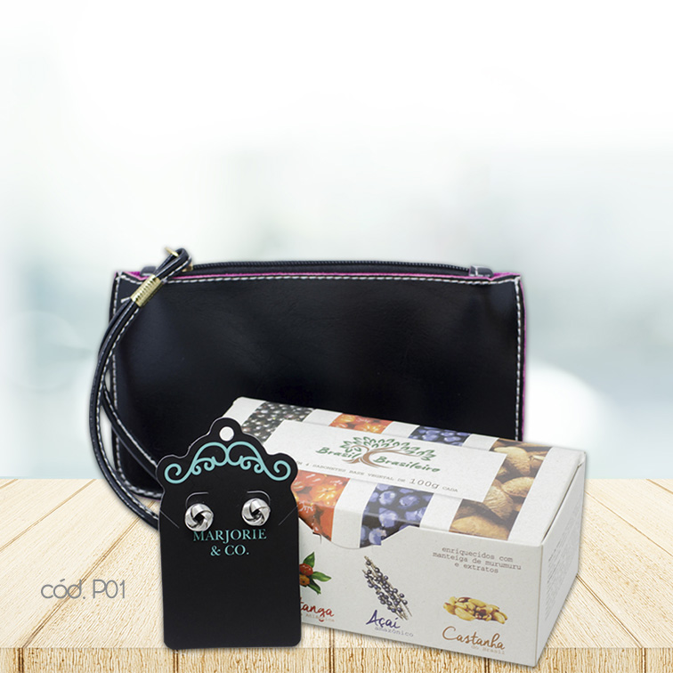 Kit Mini Bag com Brincos de Argola Trançada e Sabonetes Variados