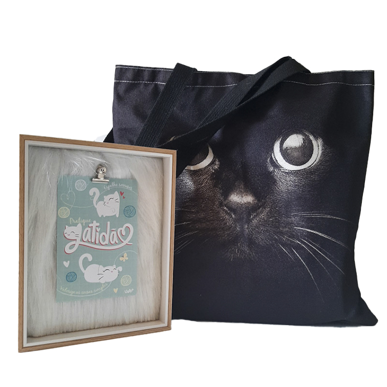Kit Porta Retrato Plush Cat e Sacola Gato Preto
