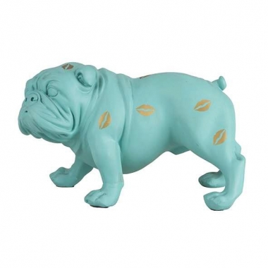 Escultura Bulldog verde com Beijos Dourado