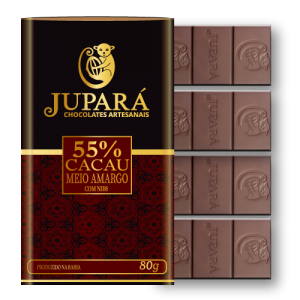 Chocolate Jupará - 55% Cacau - Meio Amargo - Com Nibs de Cacau Fino - Sem Glúten - 80g  (Novo)