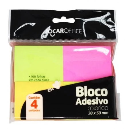 Bloco Adesivo Colorido Neon 38x50mm - Caixa c/24 blisters c/ 4 blocos