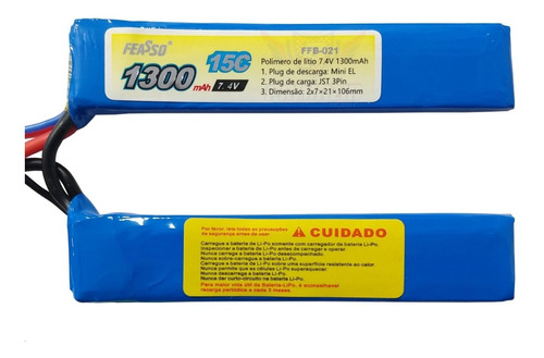 Bateria Lipo Airsoft 1300mah 2s 7.4v 15c Aeg Feasso FFB-021