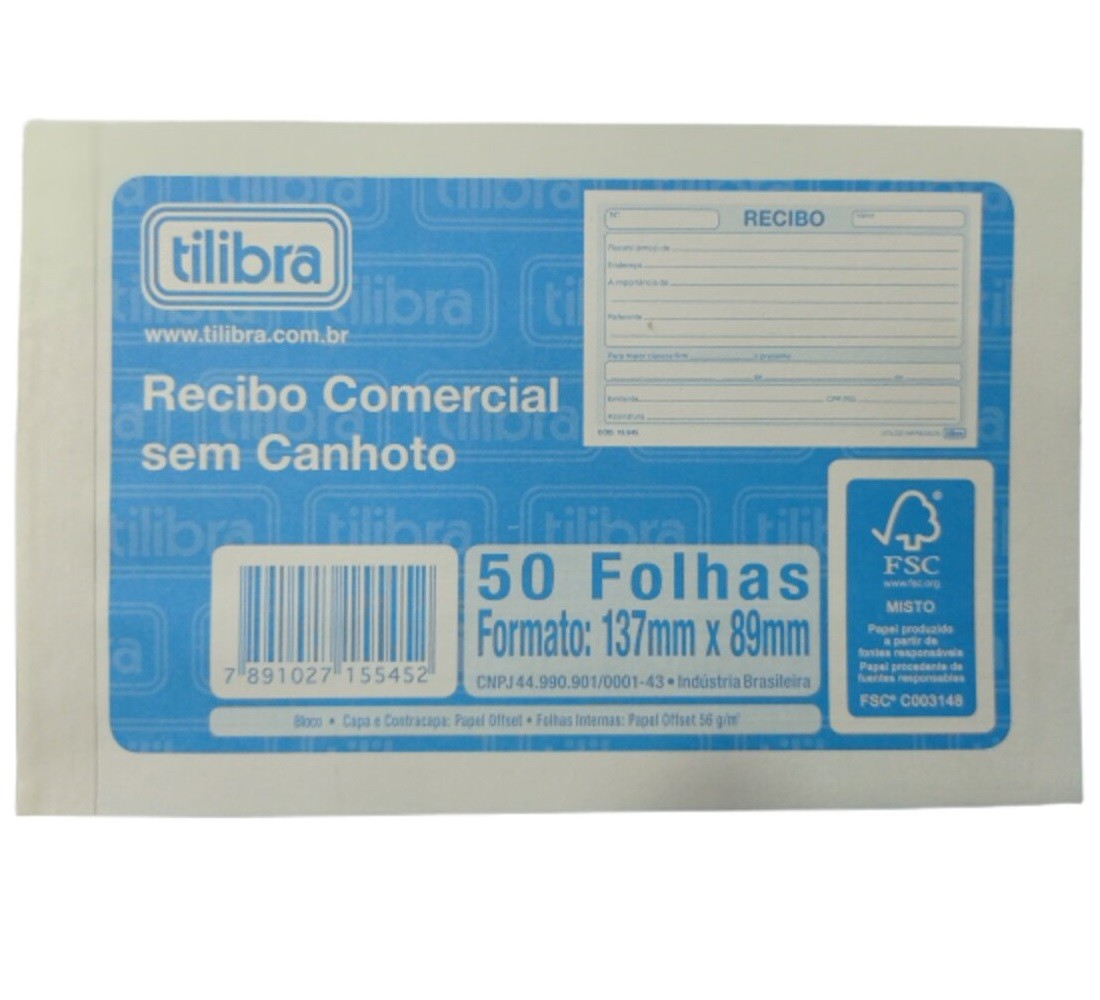 BLOCO COMERCIAL SEM CANHOTO TILIBRA 50 FOLHAS 137mm X 89mm