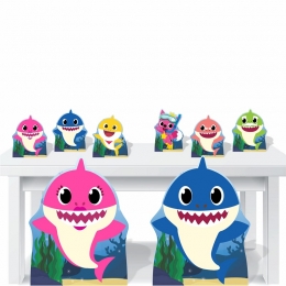 Kit Festa Totem Display Baby Shark azul e Rosa - 8 Peças