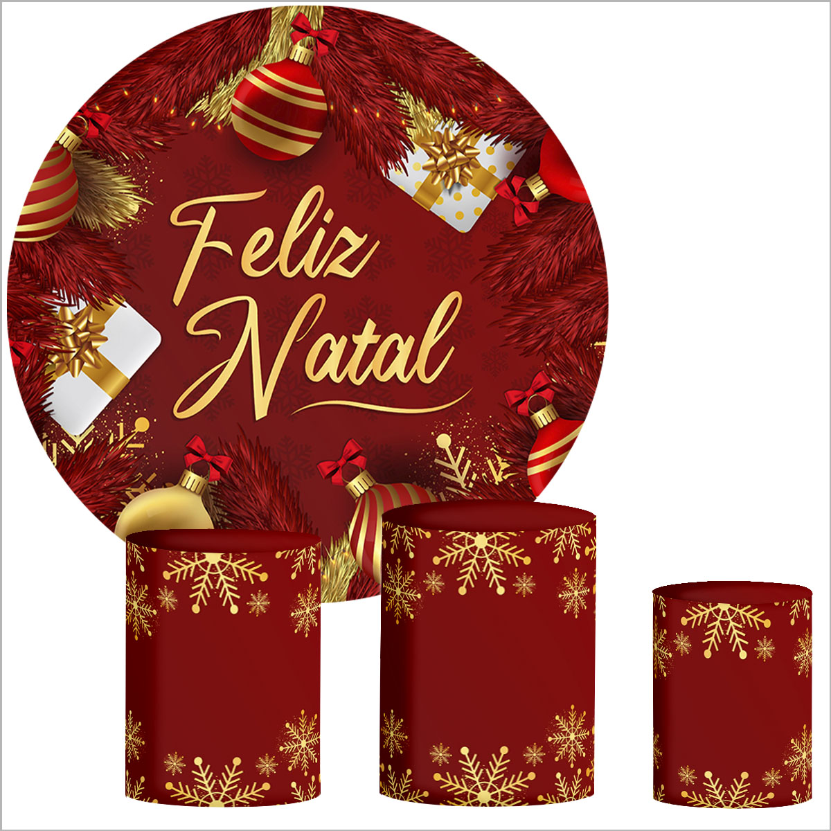 Trio Cilindro + Painel redondo veste fácil festa Natal - INOVE ADESIVOS