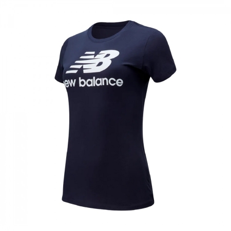 Camiseta New Balance Essentials Stacked Feminino Marinho e Branco