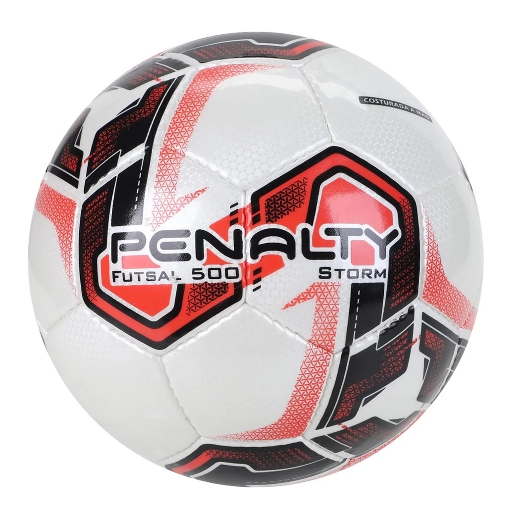 Bola Futsal Penalty 500 Storm XXI Branco e Vermelho