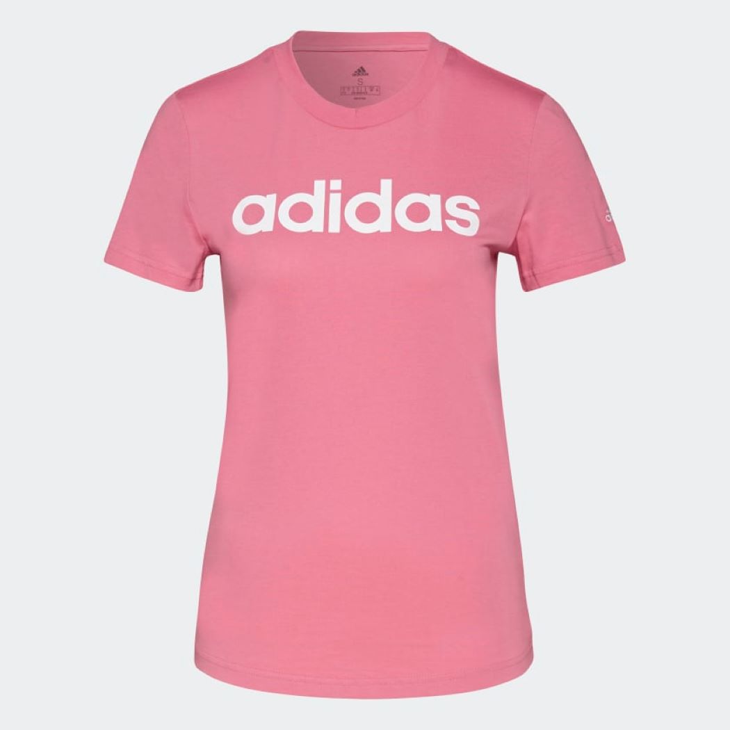 Camiseta Adidas Essentials Slim Linear Logo Feminina Rosa