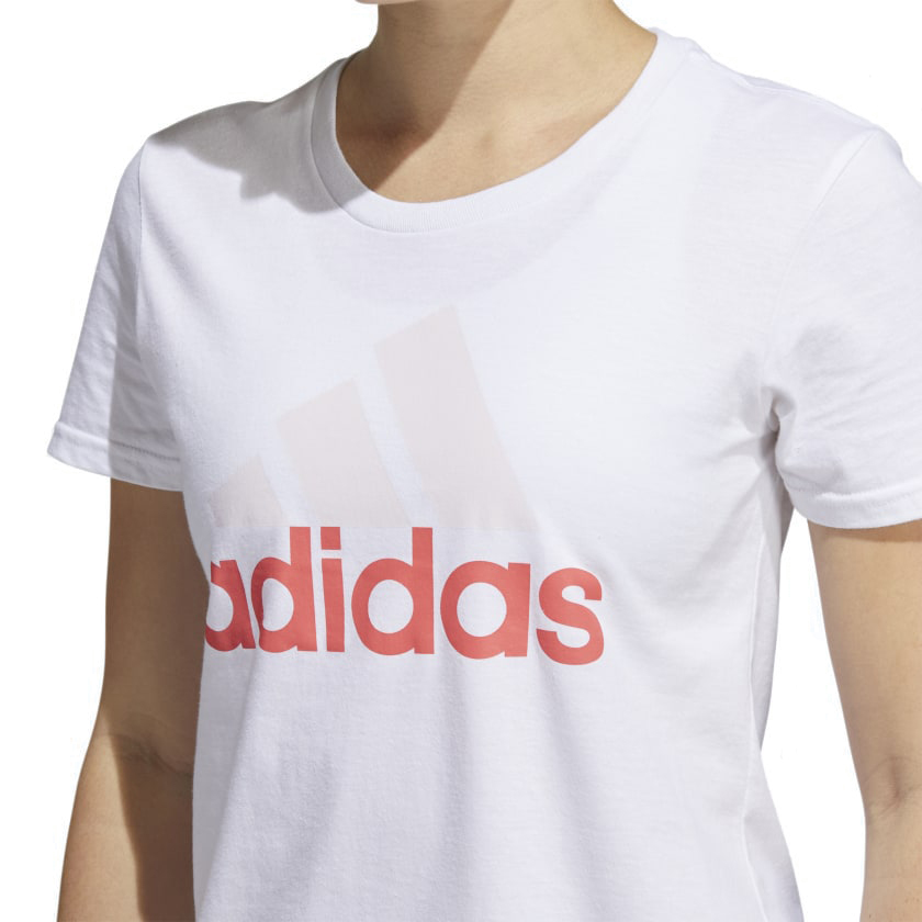 Camiseta Adidas Logo Feminina Branco e Rosa