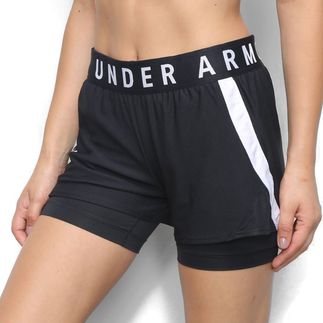 Shorts Under Armour Play Up 2 em 1 Feminino Preto e Branco