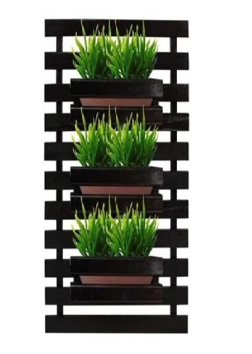 Floreira jardim vertical com 3 cachepôs 35X80 PRETO Painel Treliça