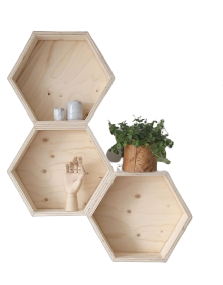 Kit 3 Nicho Hexagonal Colmeia de madeira Para decoração Quarto de bebê com fundo