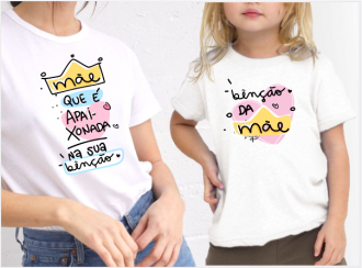 Kit Camiseta Personalizada Mãe e Filha- Benção Da Mãe