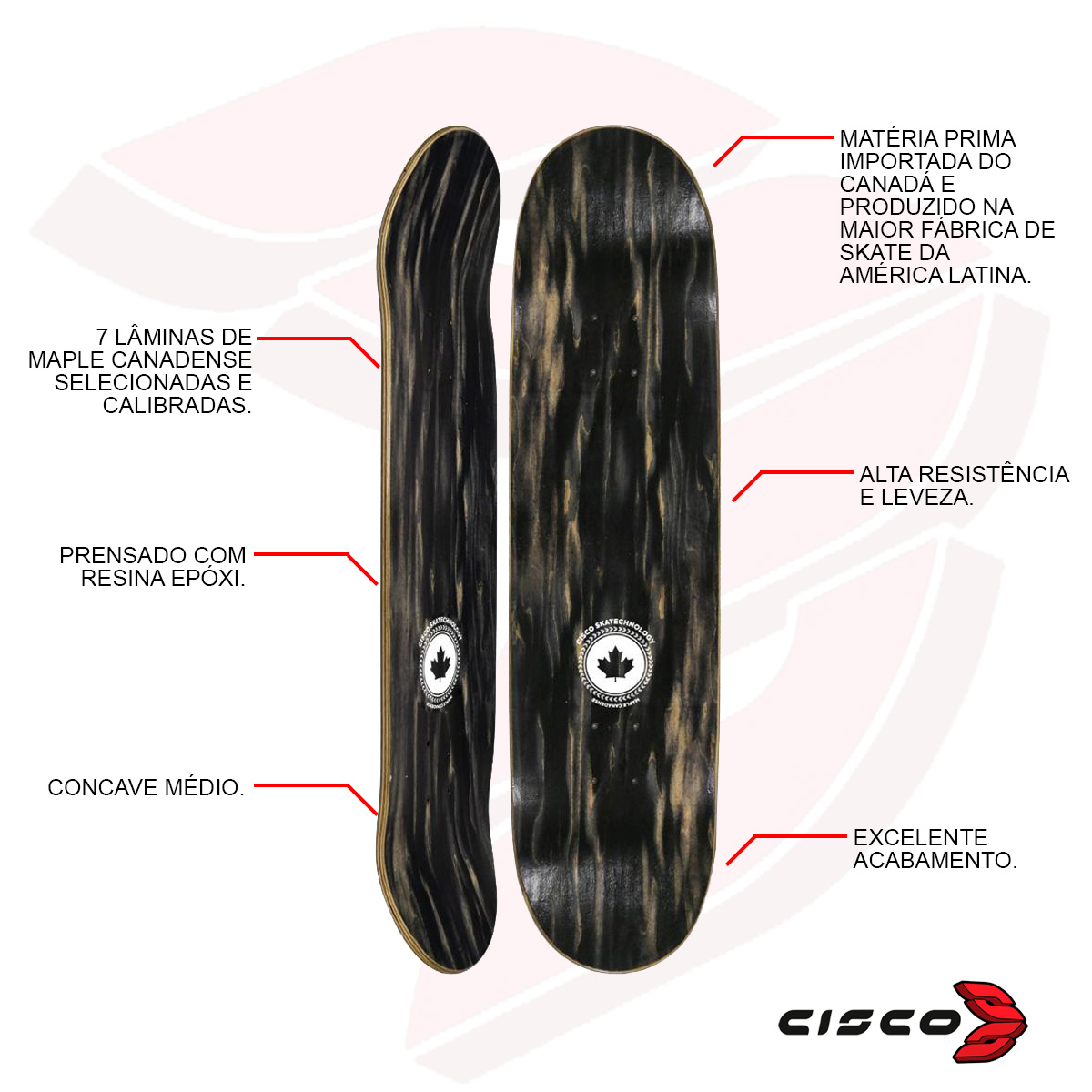 Shape Cisco Skate Maple Canadense Importado Liso + Parafuso de Base