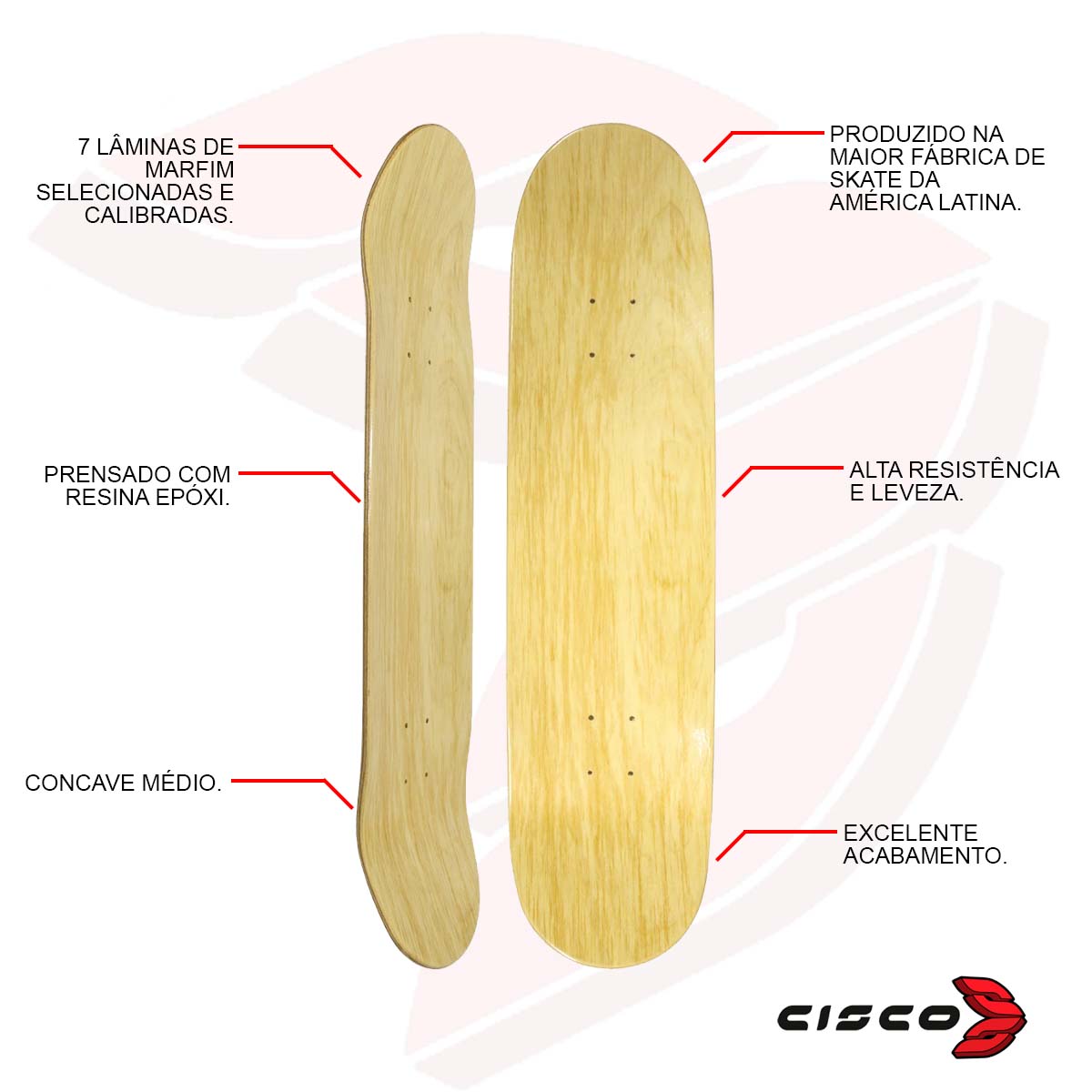Shape de Skate Cisco Marfim Liso + Parafuso de Base + Lixa de Brinde