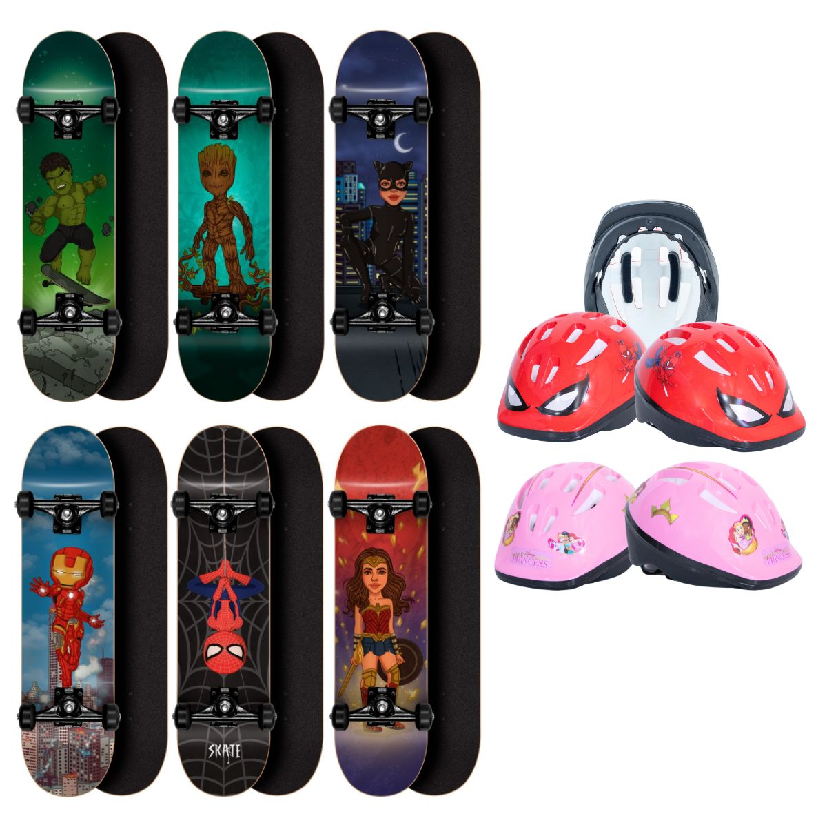 Skate Infantil Skateboard Montado Truck Polipropileno + Capacete