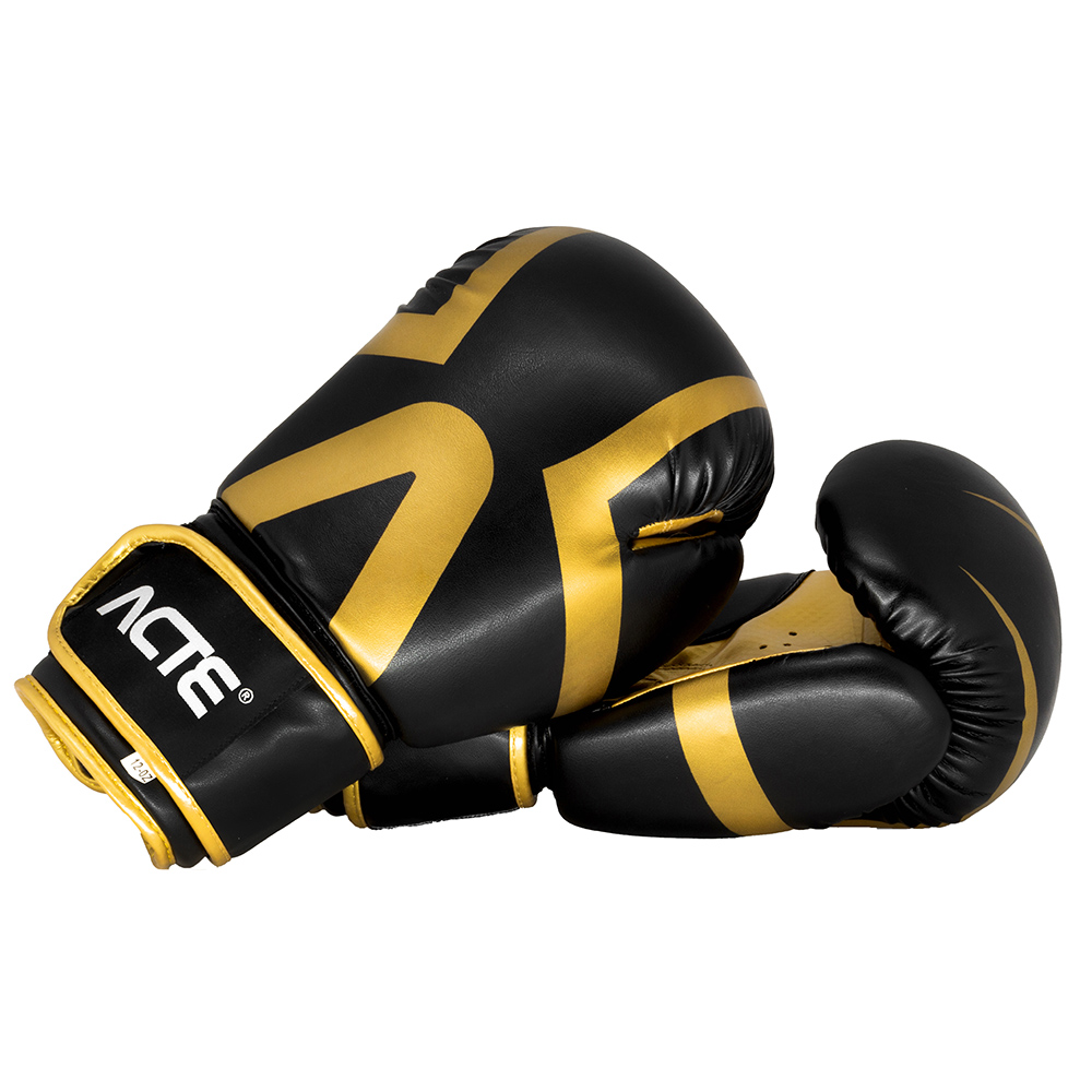 Luva de Boxe e Muay Thai Premium - Preto e Dourado - 16oz - P13-16 - Acte Sports 