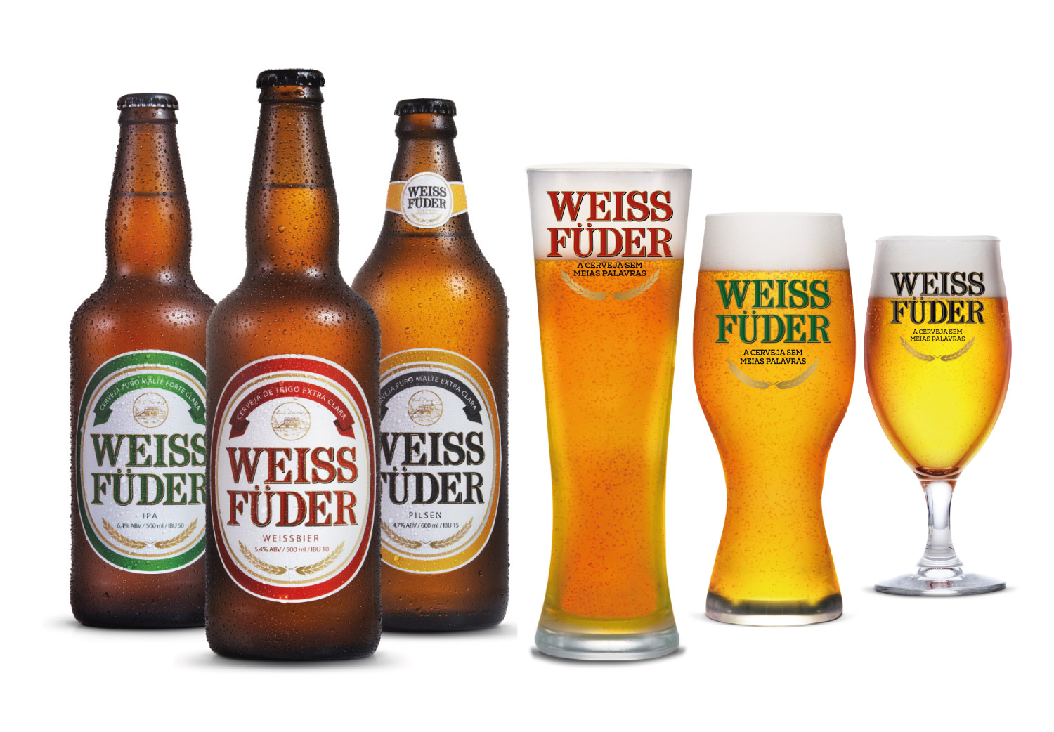 Combo Cerveja artesanal Weiss Füder  3 Garrafas + 3 copos variados