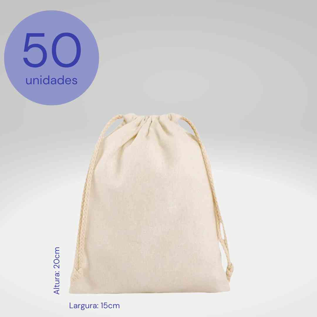 50 unidades do saco de algodão medida 15x20 cm -  pequeno - LISO sem estampa