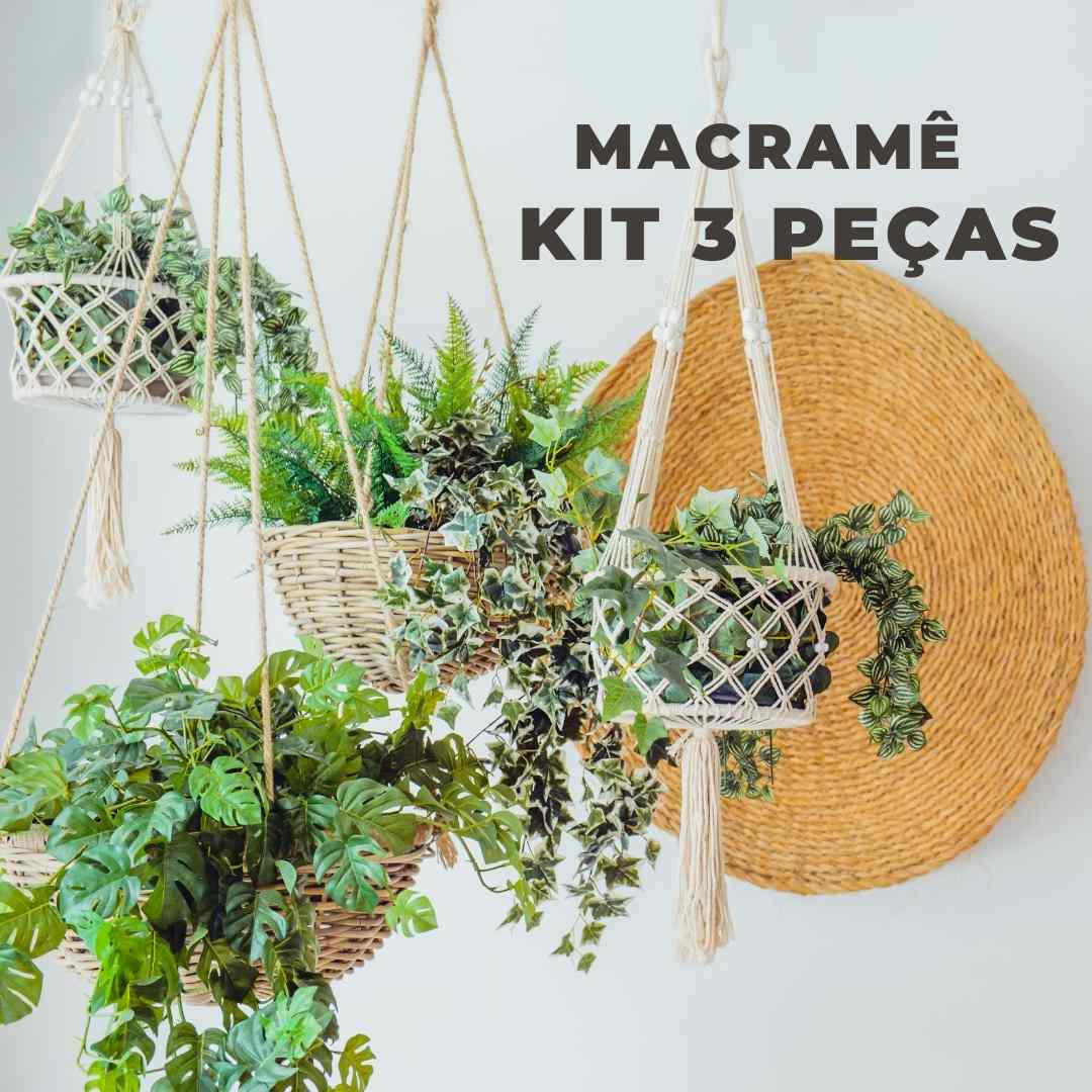 Kit com 3 peças MACRAME suporte decorativo para vasos e plantas feito com fio 100% algodão!